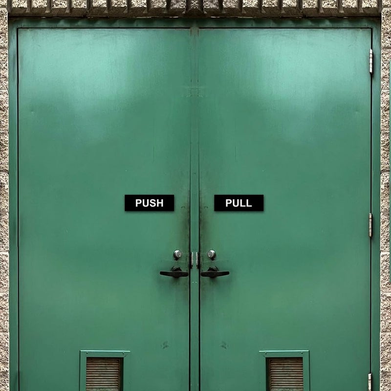 All Quality Basic PUSH and PULL Horizontal Door Sign w/Adhesive (Small 1" x 3") Brushed Silver - 1 Set - Image 5